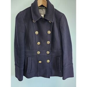 J. Crew Stadium Cloth Nello Gori Wool Blend Lined Pea Coat Women's Sz 4 Navy